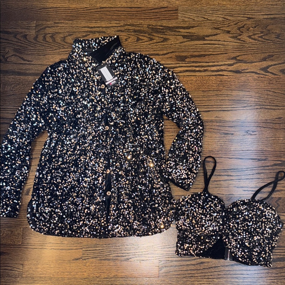 Black Sequin Jacket and Top Set